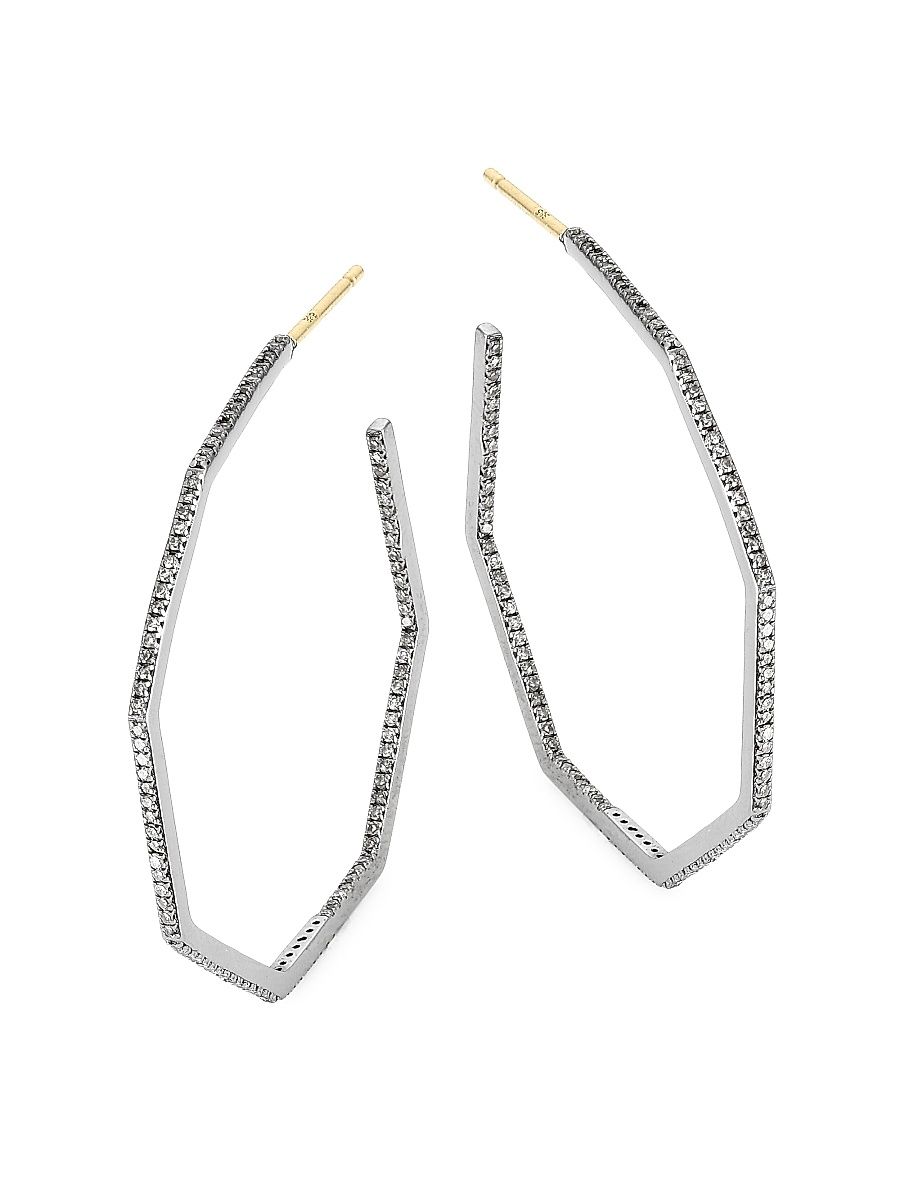 Women's Black Rhodium-Plated & Diamond Inside-Outside Geometric Hoop Earrings - Silver