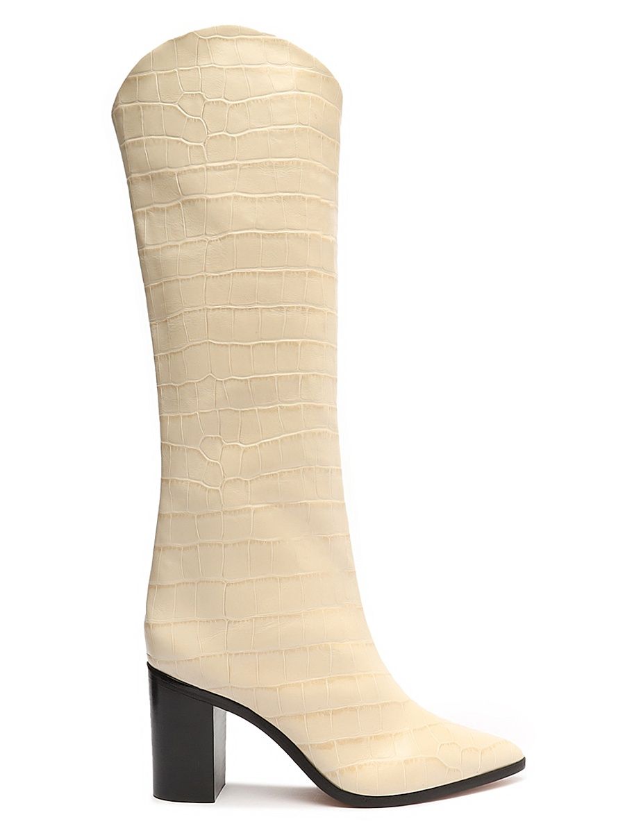 Women's Maryana Croc-Embossed Leather Boots - White - Size 10.5