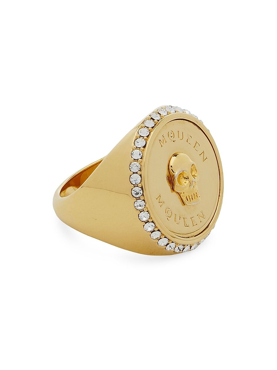 Women's Goldtone & Crystal Skull Signet Ring - Gold - Size 7.25