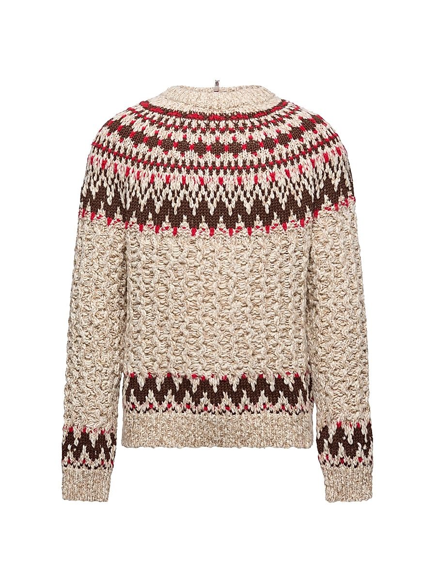 Men's Sweater in Jacquard Wool - Camel Beige Red - Size Medium