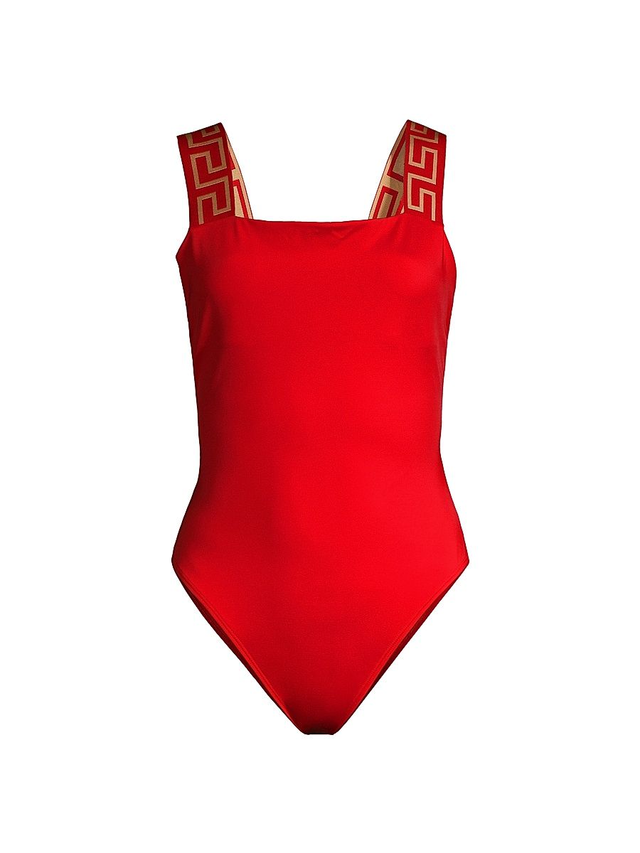 Women's Greca Border One-Piece Swimsuit - Red - Size XS