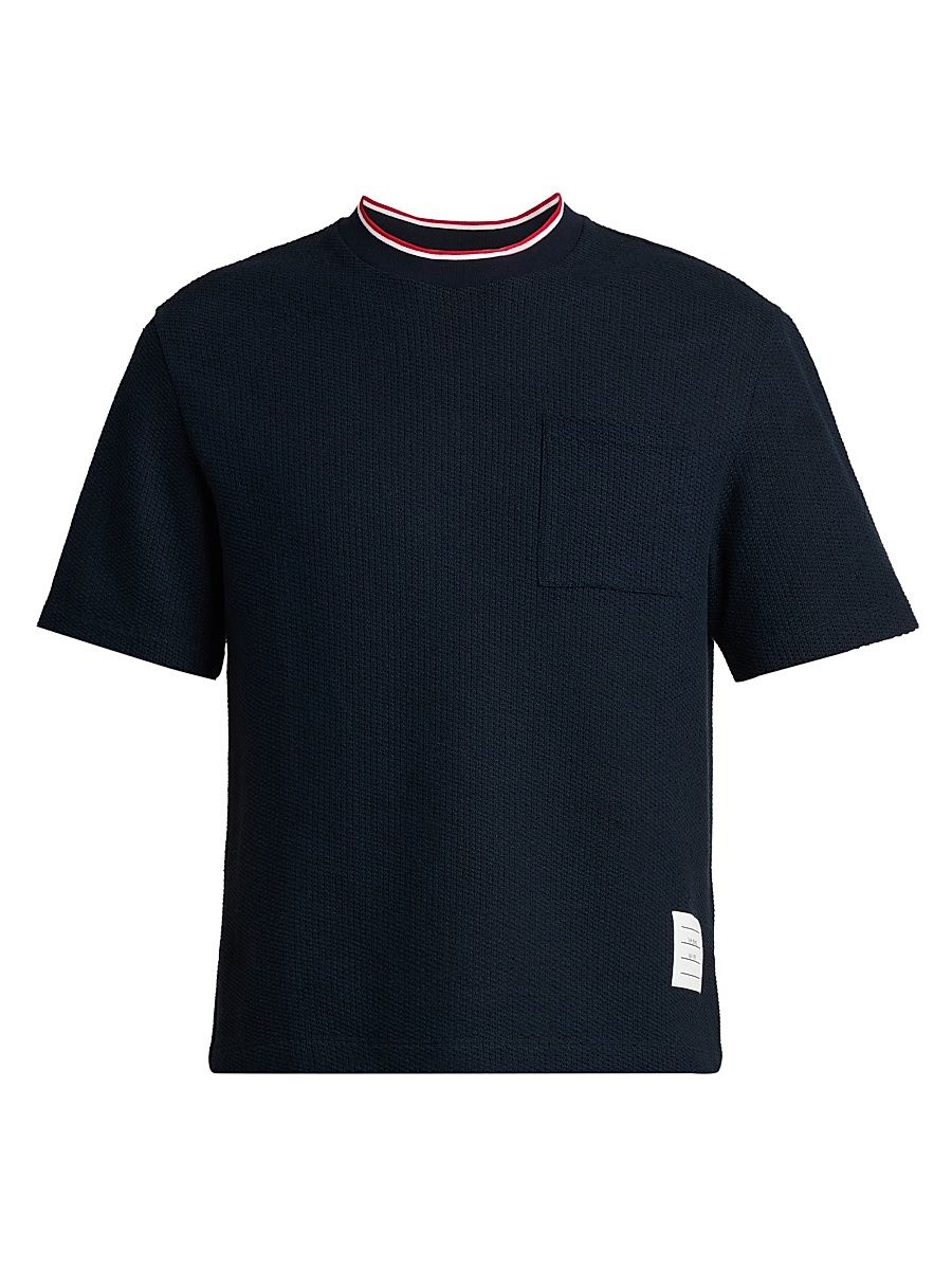 Men's RWB Tipped Crewneck Cotton-Linen T-Shirt - Navy - Size XXL