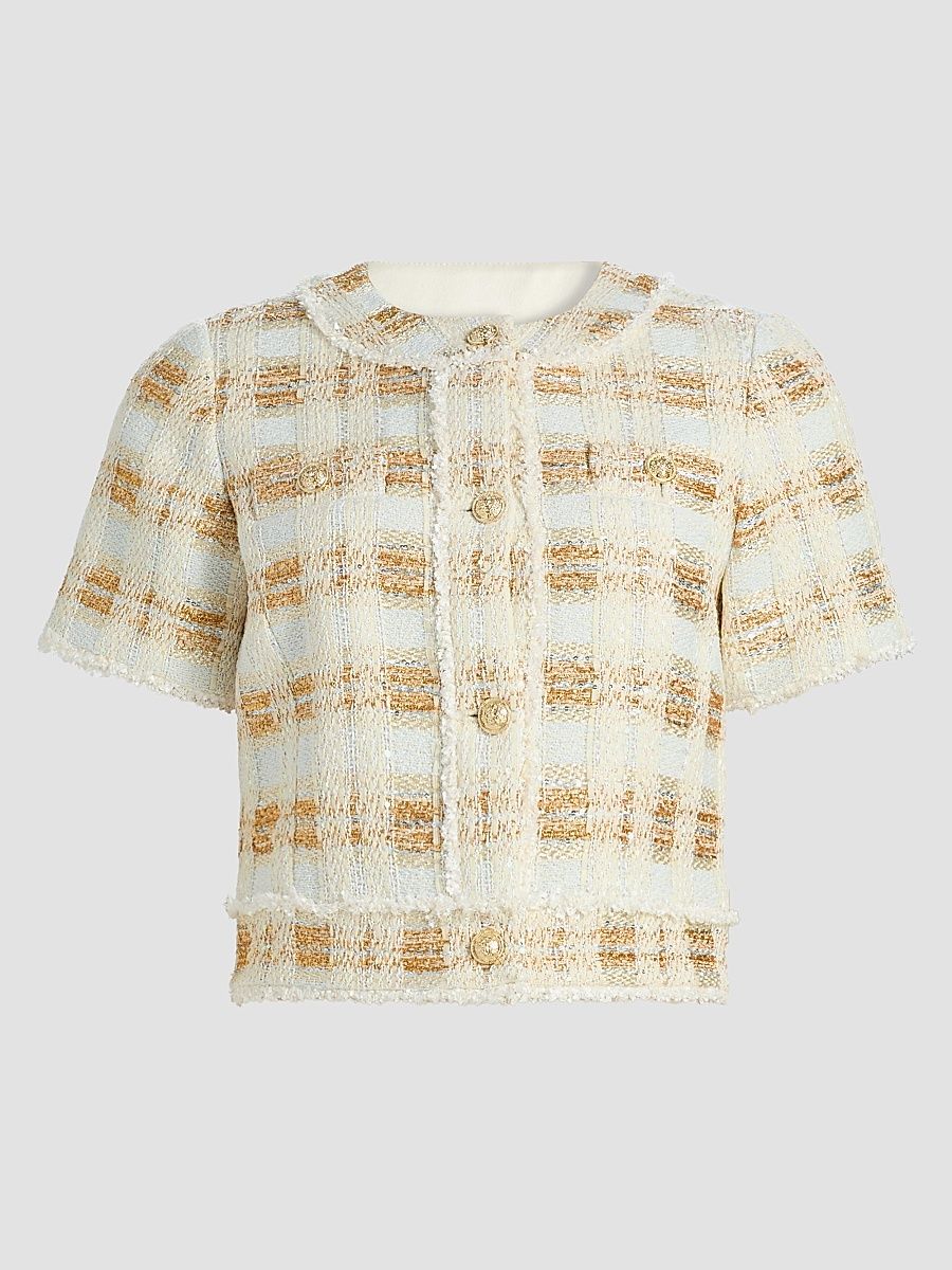 Women's Wesley Tweed Short-Sleeve Jacket - Ivory Tweed - Size Large