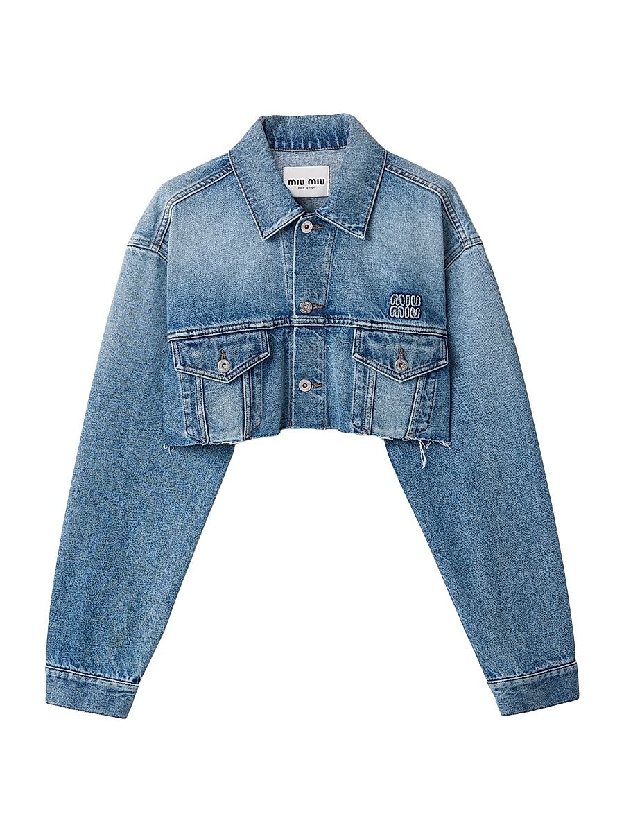 Women's Cropped Washed Denim Jacket - Blue - Size 0