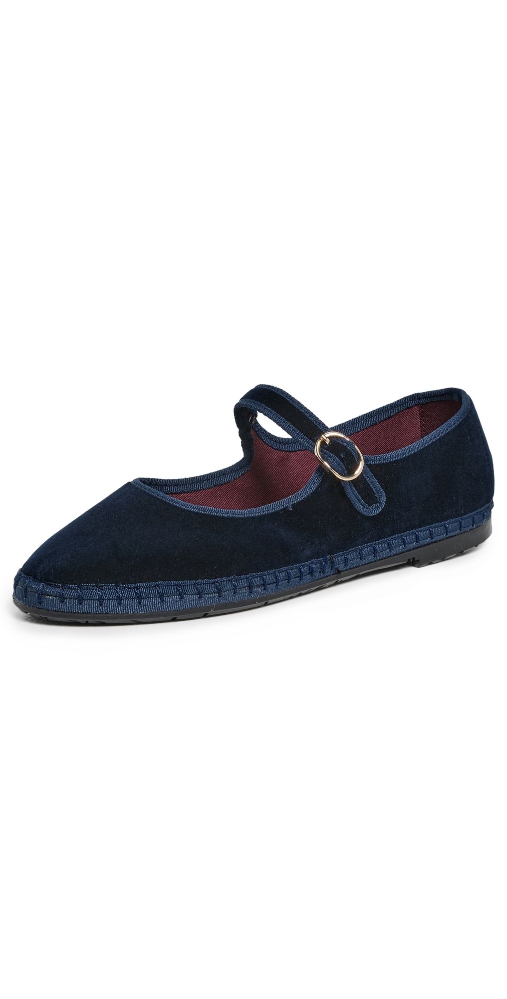 Flabelus Velvet Mary Jane Flats Dark Blue 37