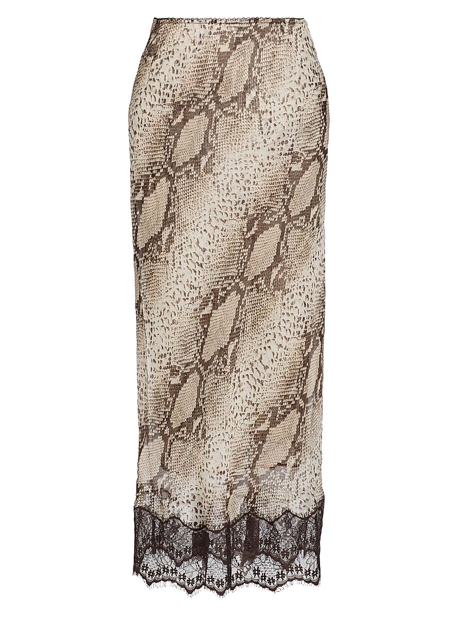 Women's Briva Snakeskin-Print Silk Midi-Skirt - Snake Print Natural - Size Small