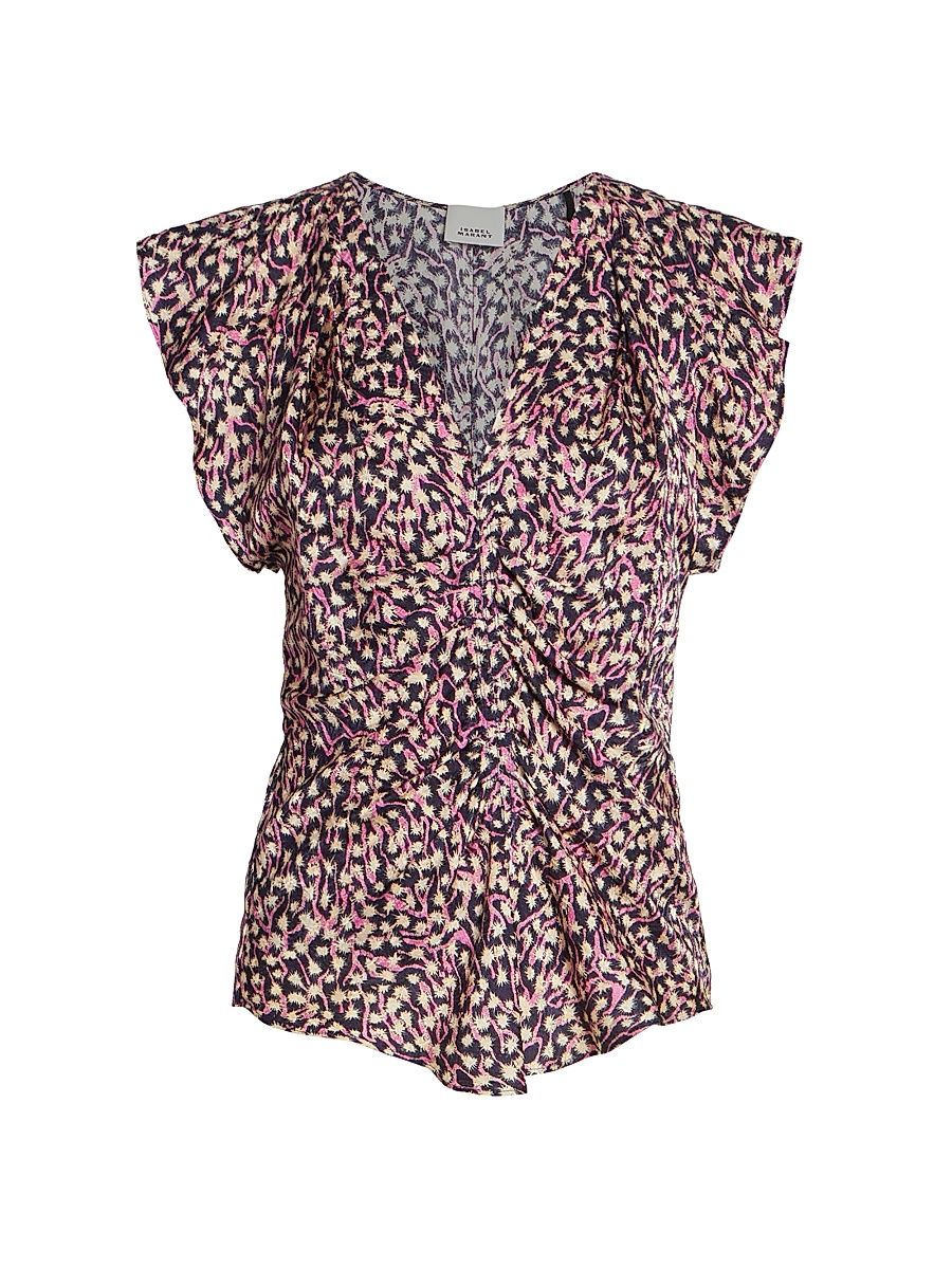 Women's Lonea Floral Silk-Blend Top - Faded Night - Size 8