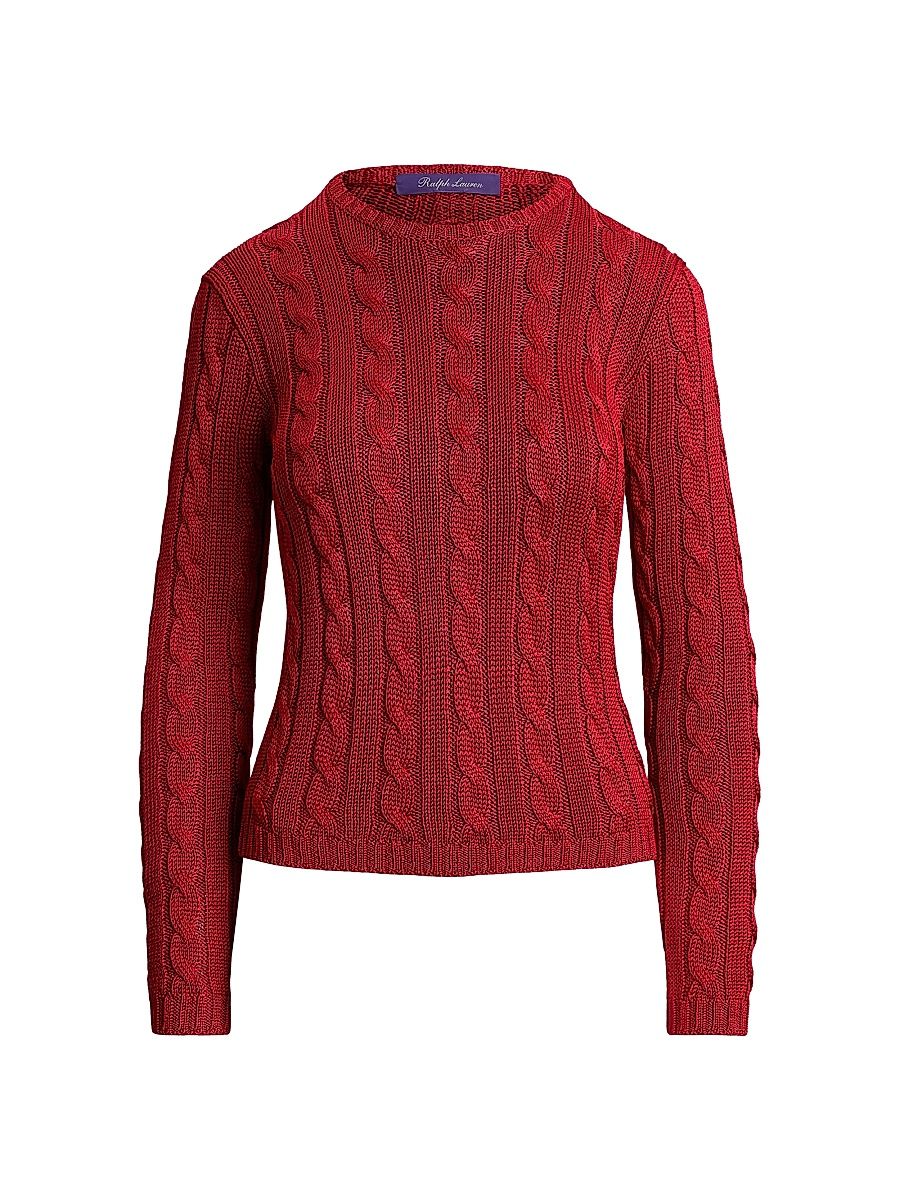 Women's Cable-Knit Silk Crewneck Sweater - Bright Red - Size XS