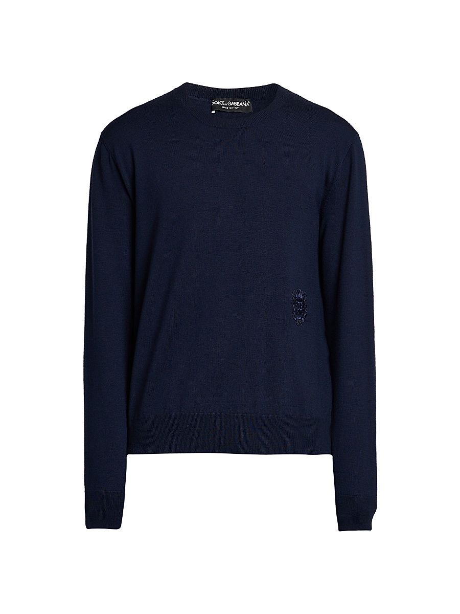 Men's Logo Patch Virgin Wool Sweater - Blue Scurissimo - Size 46