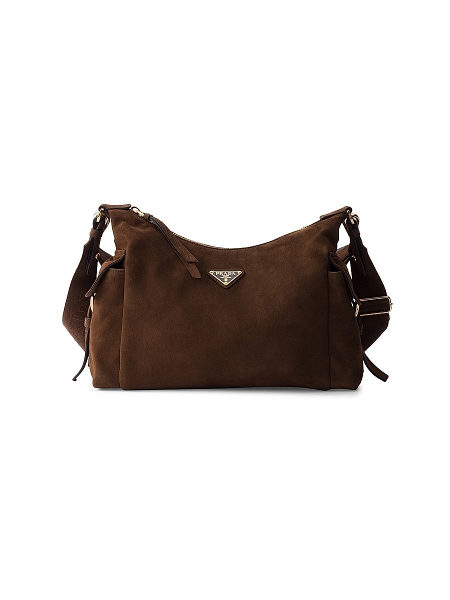 Women's Large Explore Suede Shoulder Bag - Light Brown