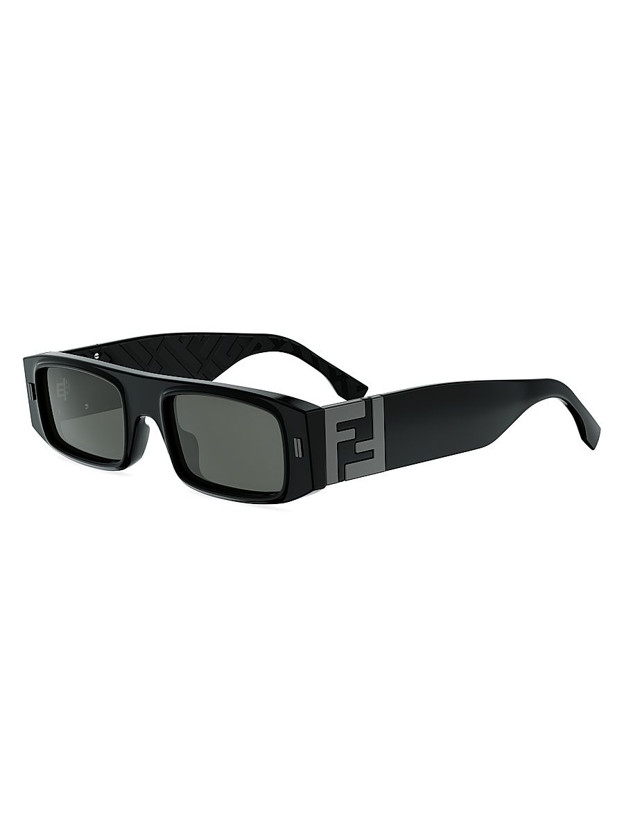 Men's FF Squared 52MM Rectangular Sunglasses - Shiny Black And Smoke