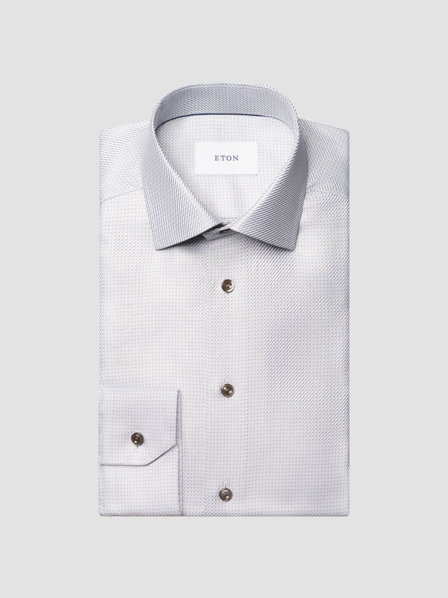 Eton Men's Micro Check Twill Shirt - Medium Grey - Size 17.5