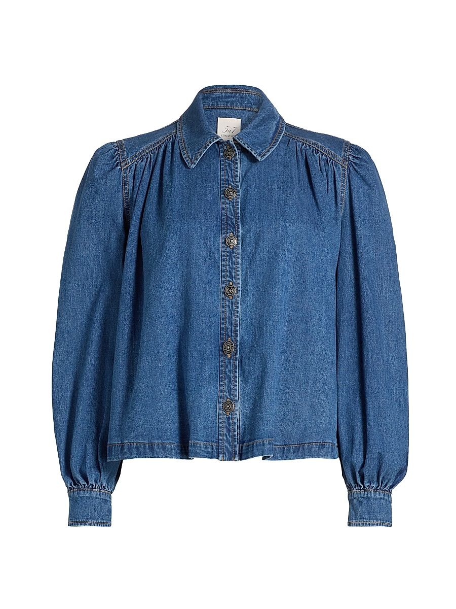 Women's Lyla Puff-Sleeve Denim Shirt Jacket - Light Wash - Size XL