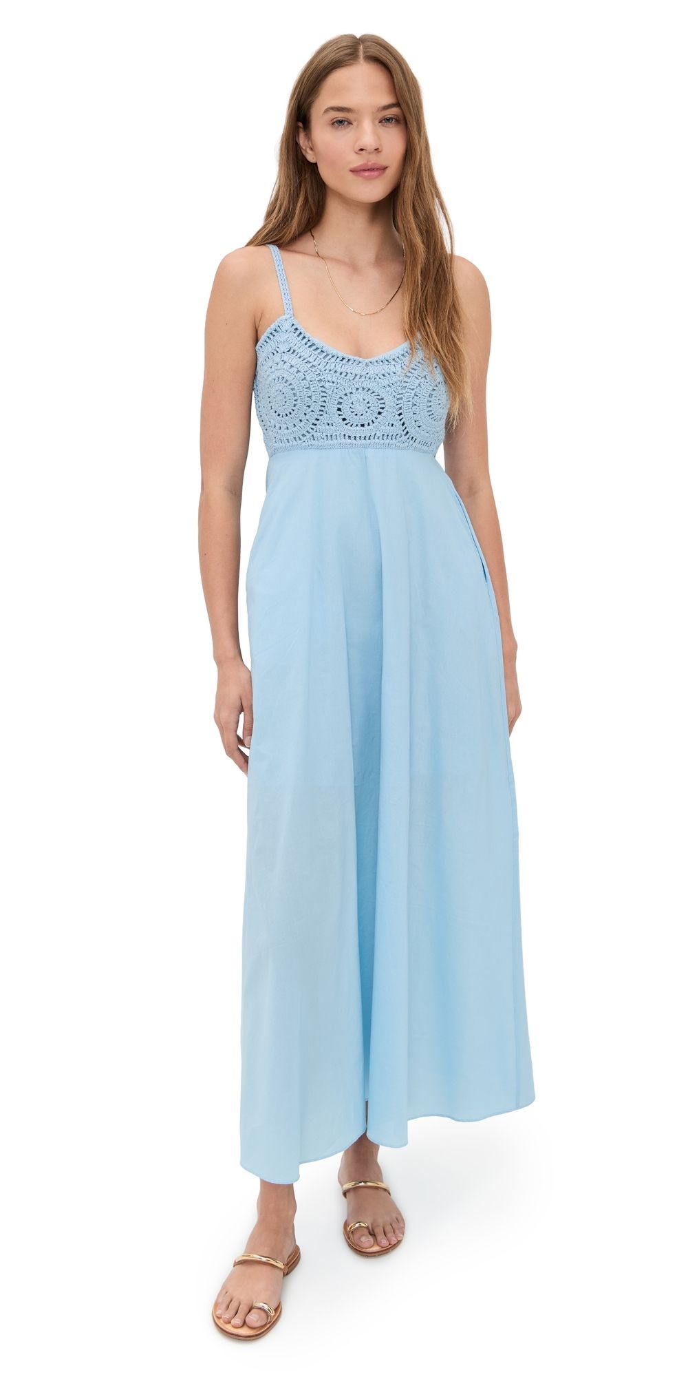 Playa Lucila Crochet Combo Maxi Dress Baby Blue S