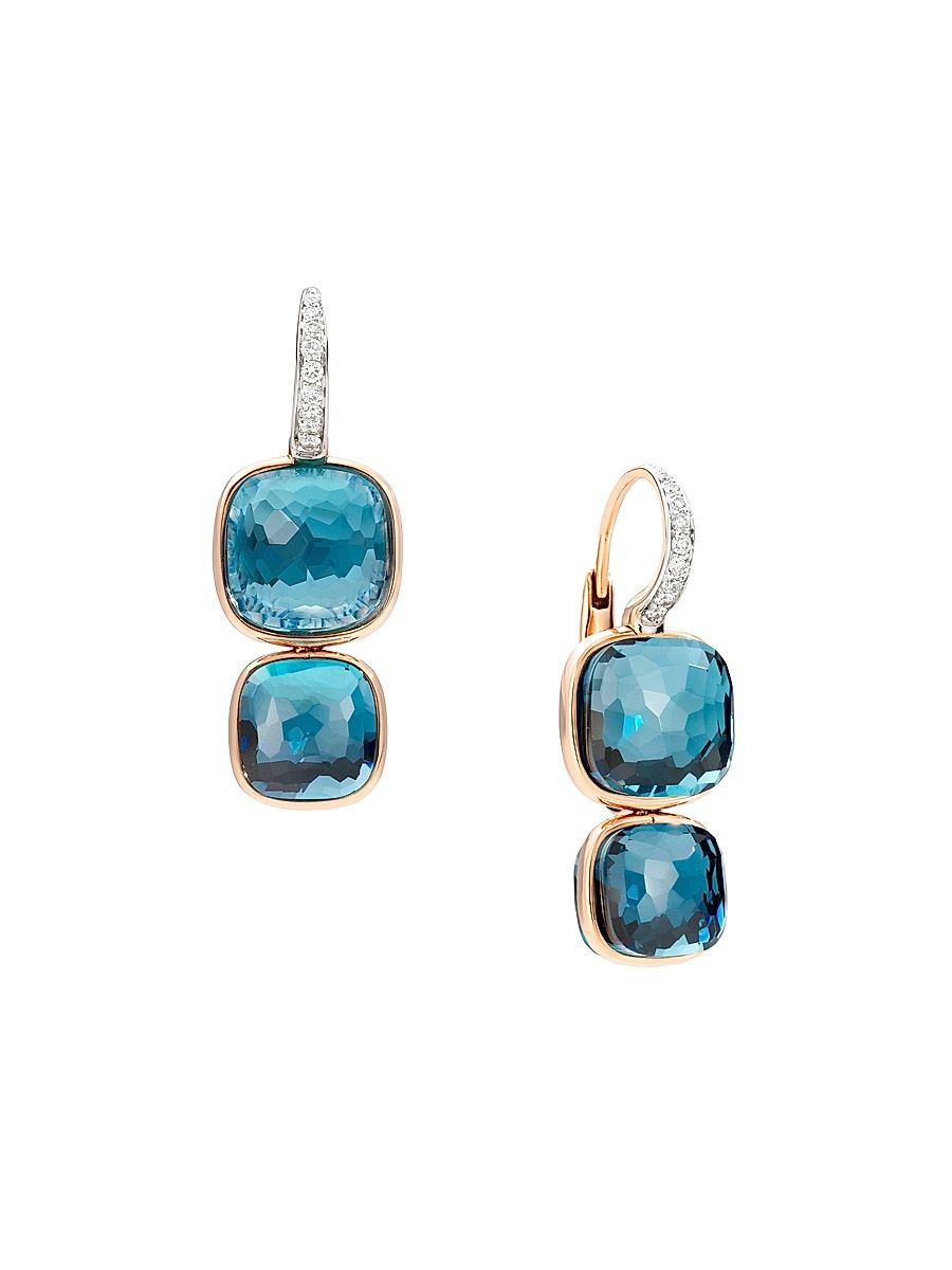 Women's Nudo 18K Rose Gold, London Blue Topaz & Diamond Drop Earrings