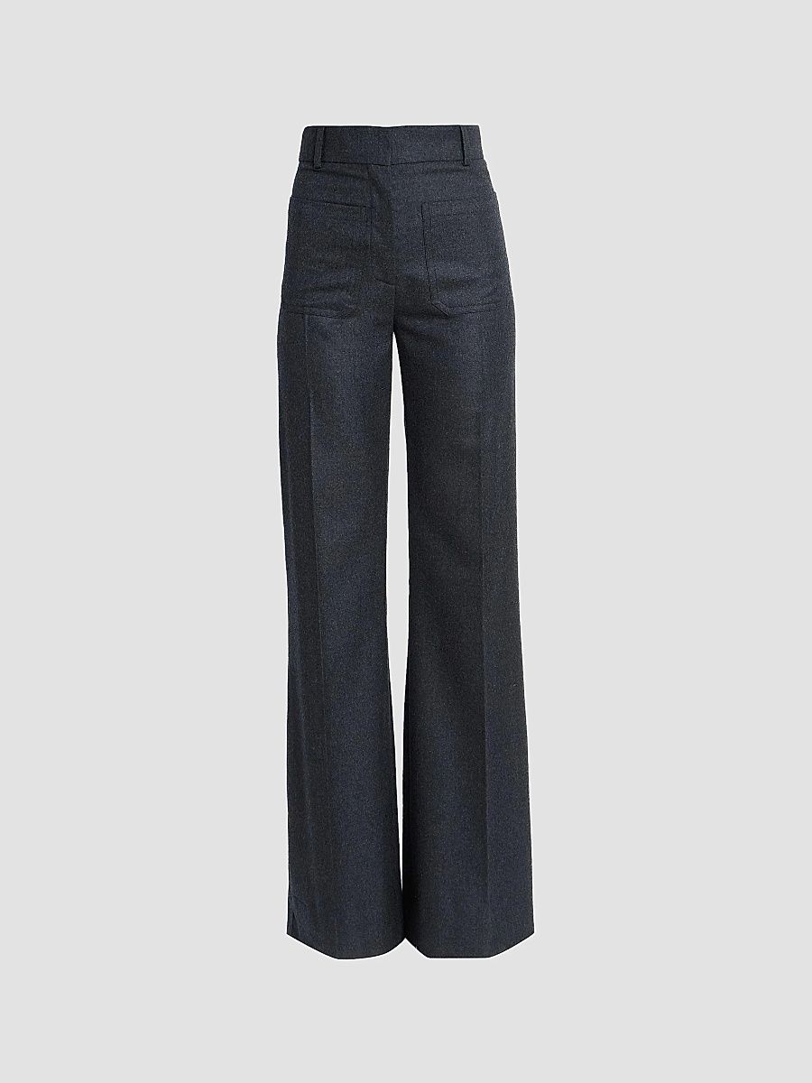 Victoria Beckham Women's Alina Wide-Leg High-Rise Trousers - Dark Grey Melange - Size 0