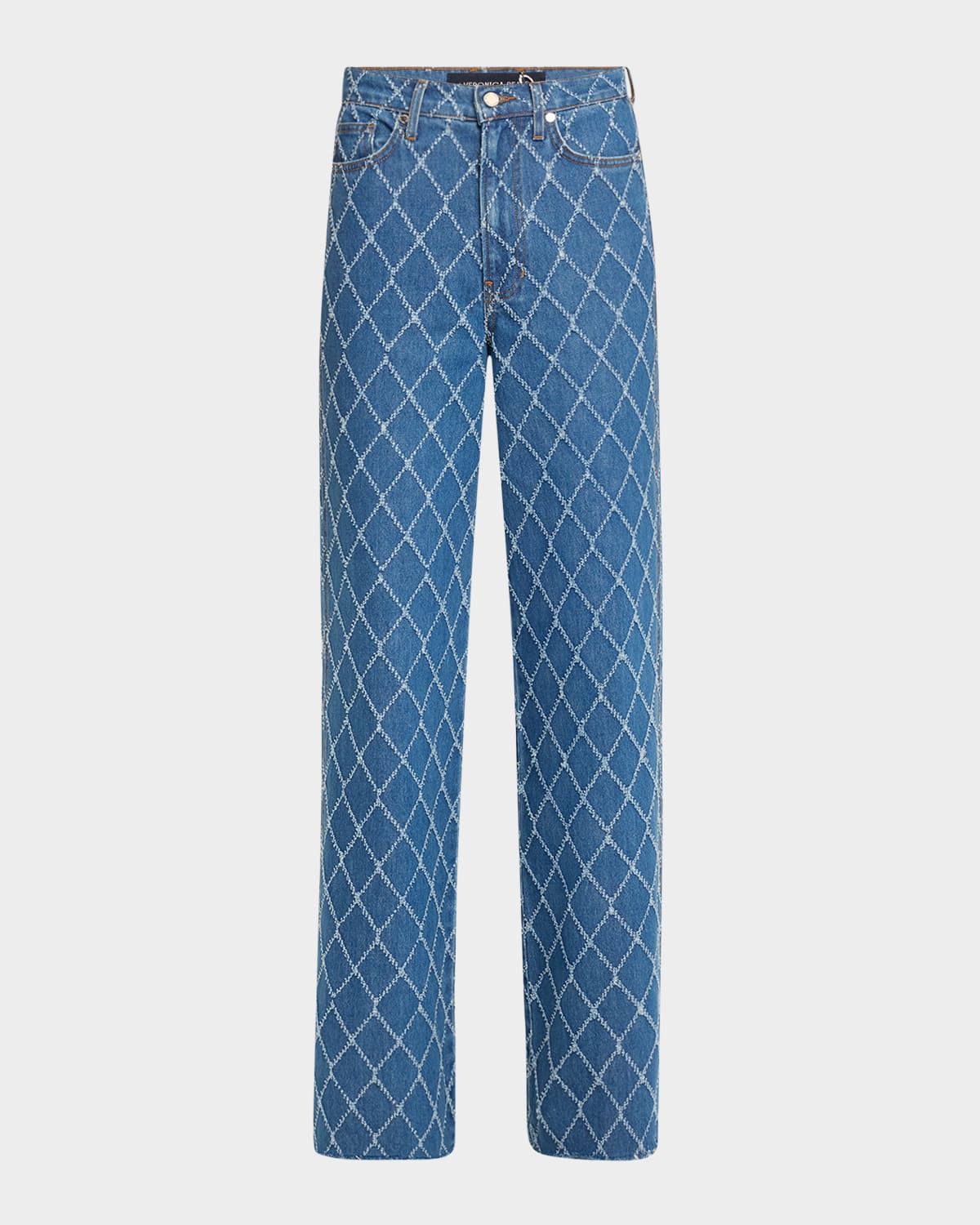 Taylor Diamond-Print High-Rise Wide-Leg Jeans
