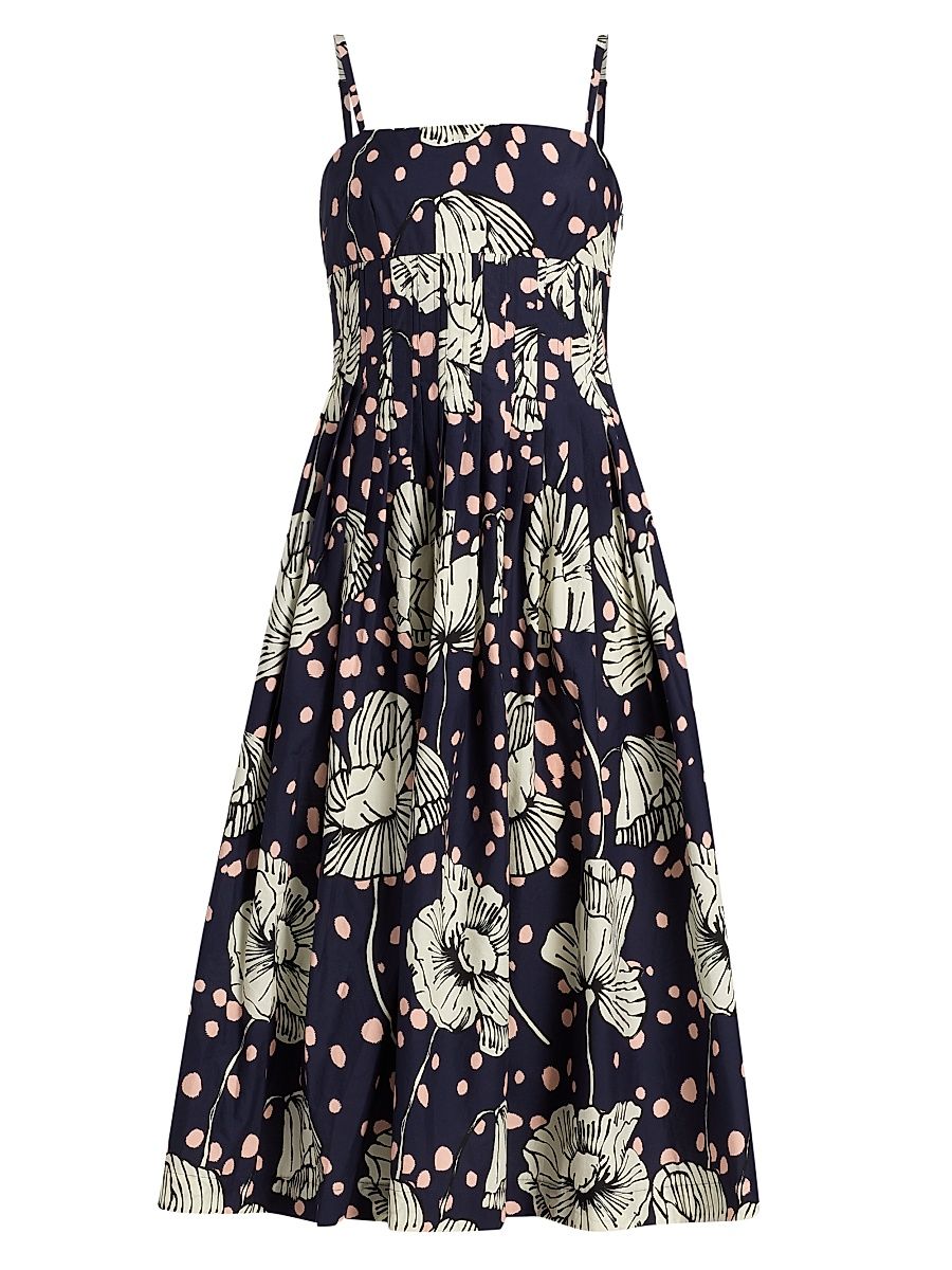 Women's Sea Island Dotted Floral Cotton Midi-Dress - Dotted Flora Navy - Size 14