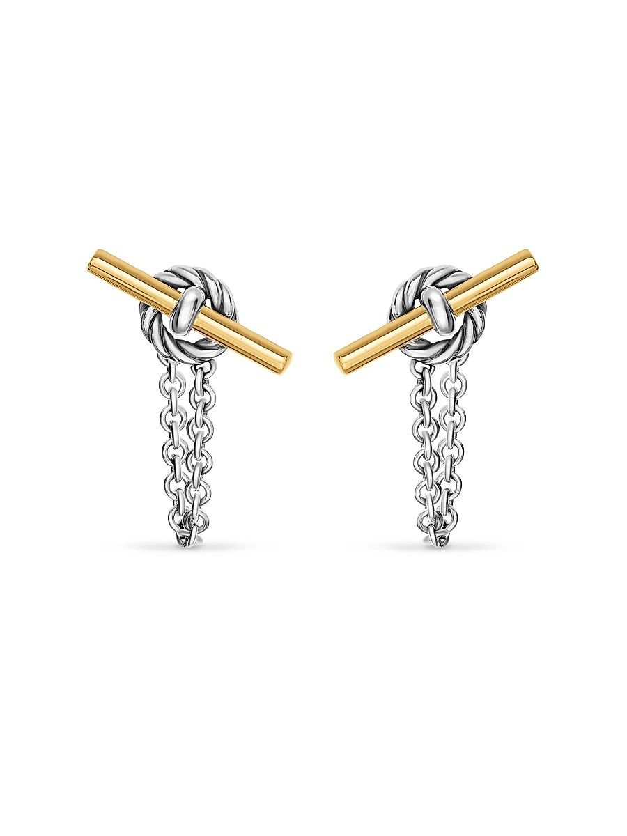 Women's DY Mercer Petite Toggle Chain Stud Earrings in Sterling Silver with 18K Yellow Gold, 38.2MM - Silver