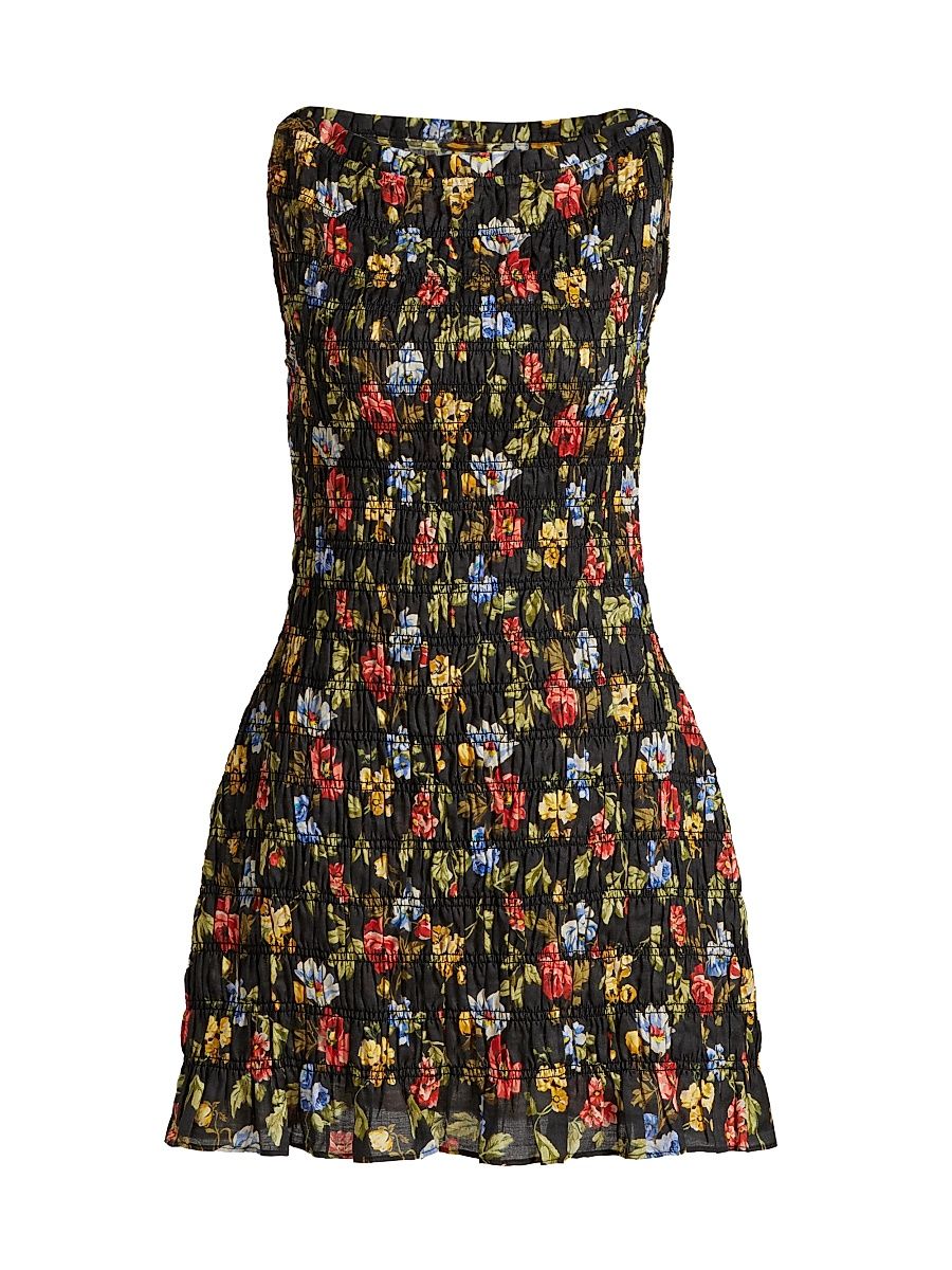 Women's Gianna Floral Smocked Minidress - Noir Wild Rose - Size Large