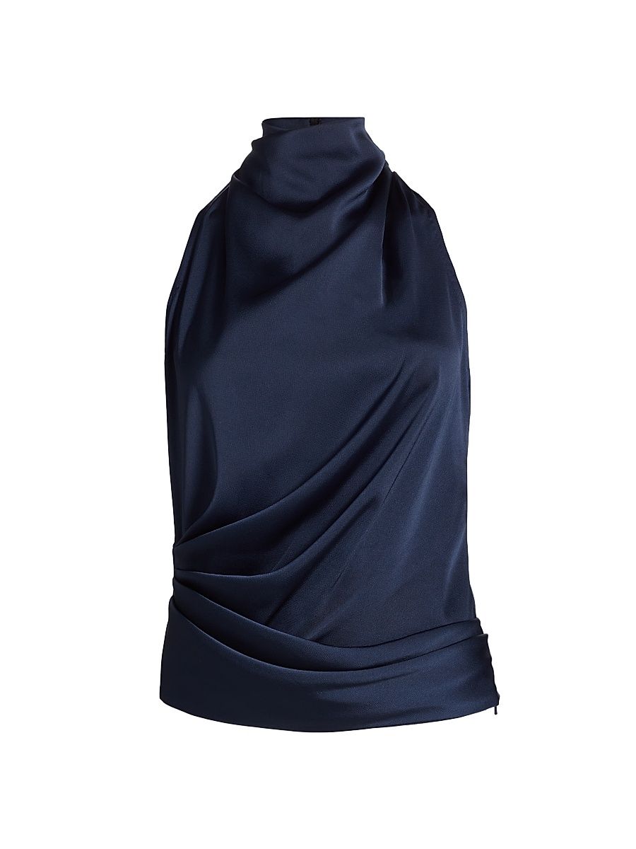 Women's Draped Satin Sleeveless Top - Blue - Size 8