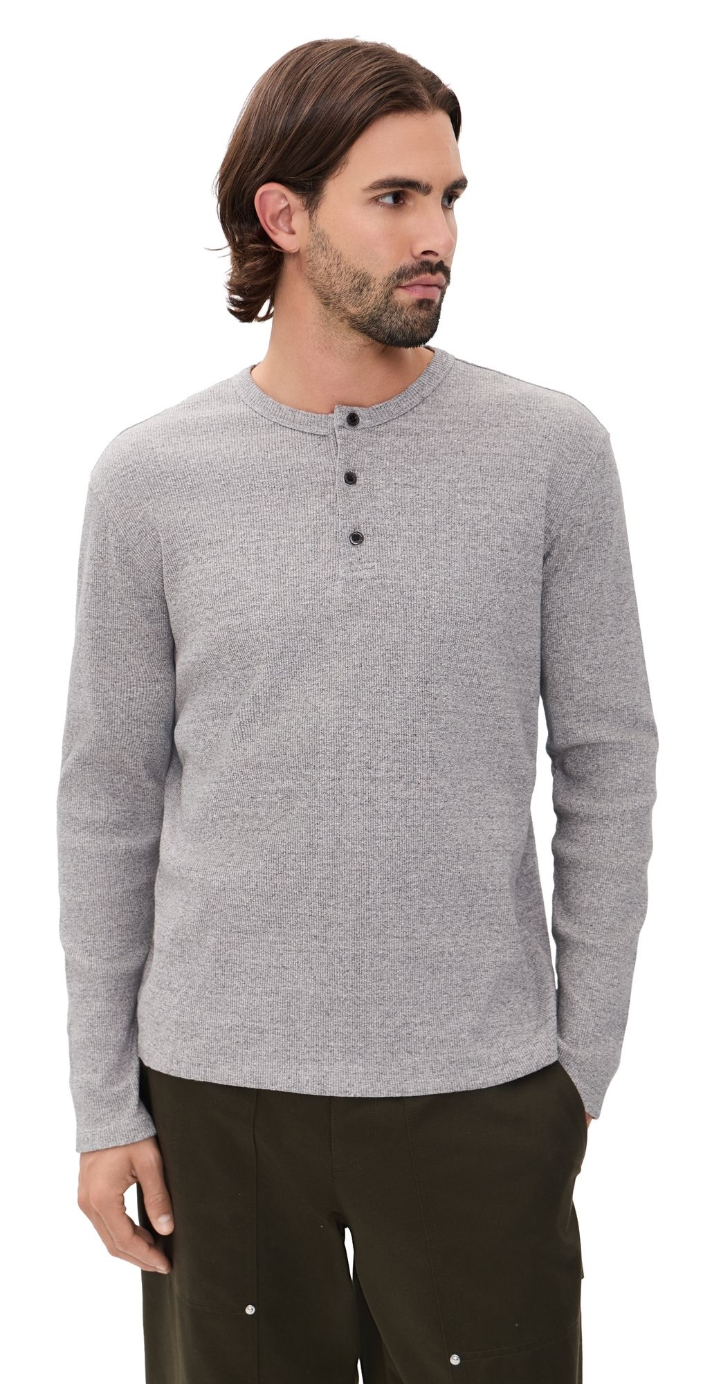 AG Bryce Long Sleeve Henley Heather Grey L