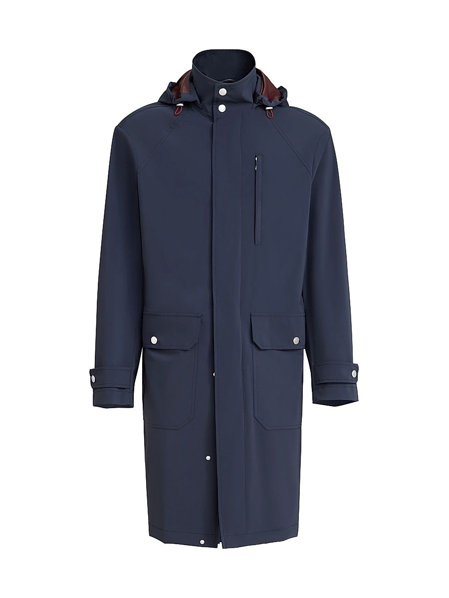 Men's Bonded Nylon Unlined Parka with Detachable Hood - Navy Blue - Size 44