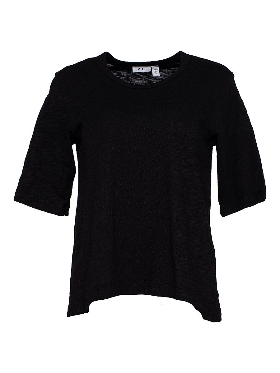 Women's Baby Fit Shrunken Crew Elbow Sleeve T-Shirt - Black - Size XL