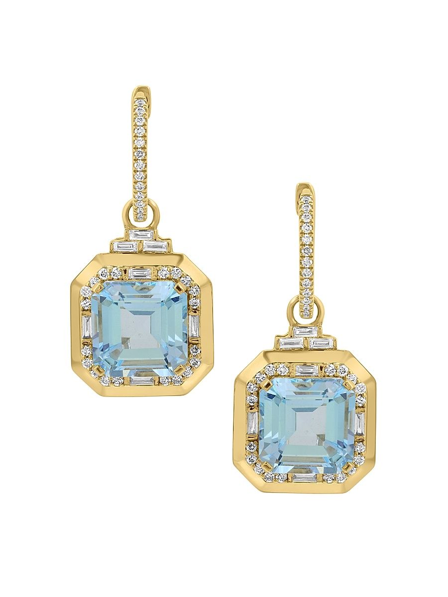 Women's 14K Yellow Gold, Sky Blue Topaz & 0.50 TCW Diamond Drop Earrings - Yellow Gold