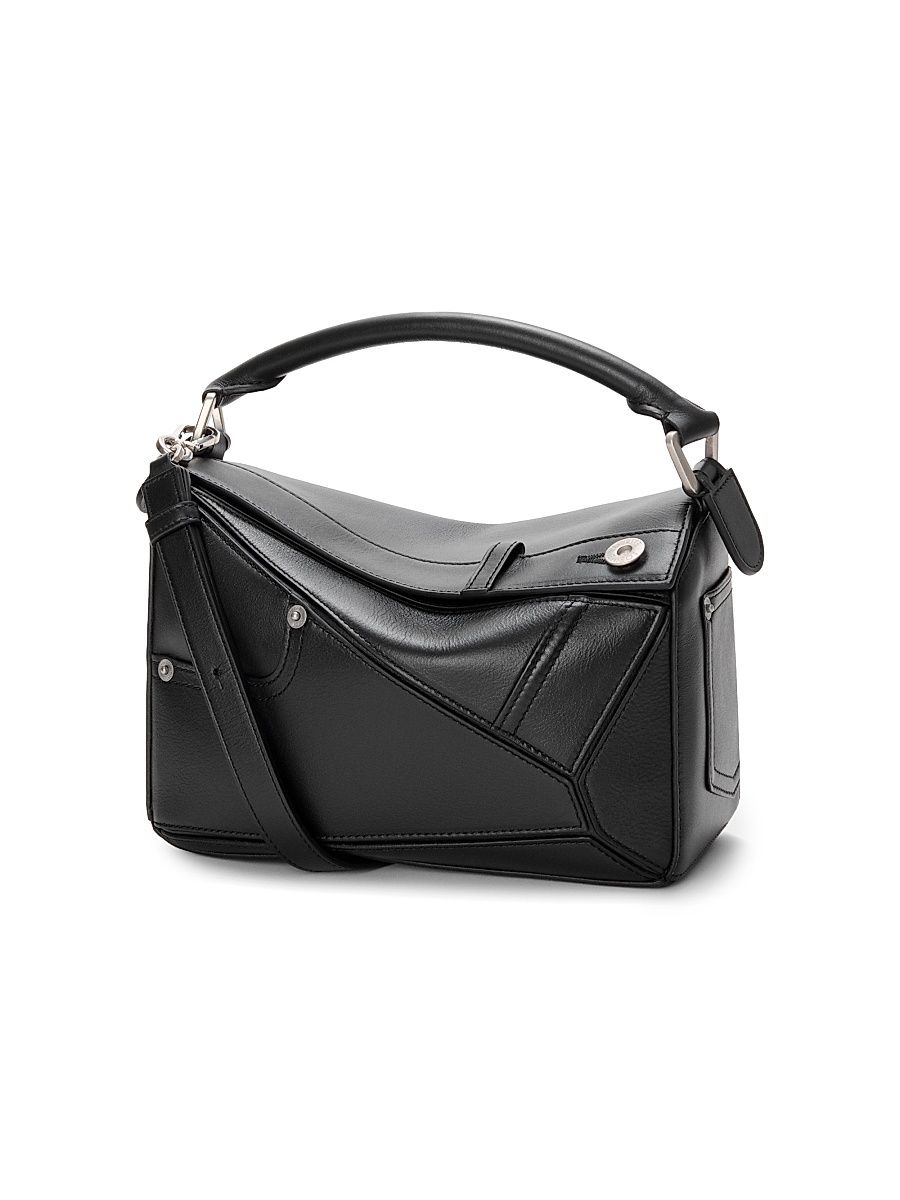 Women's Small Panta Puzzle Leather Top Handle Bag - Black