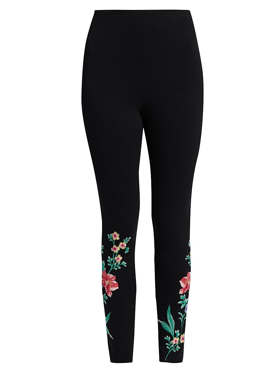 Women's Celiora Embroidered Cotton-Blend Leggings - Black - Size XXL