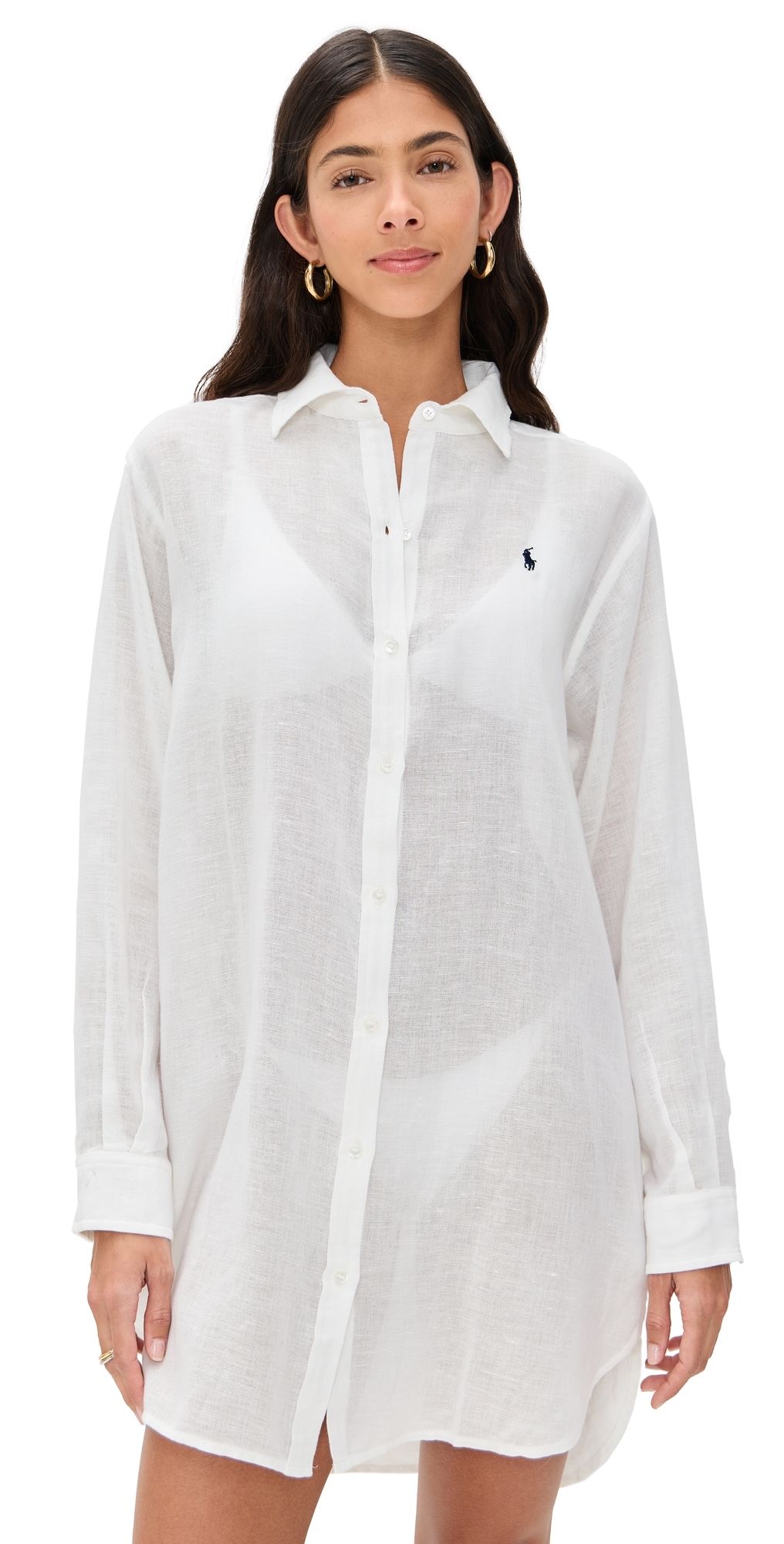 Polo Ralph Lauren Cotton Linen Boyfriend Shirt Cream XS