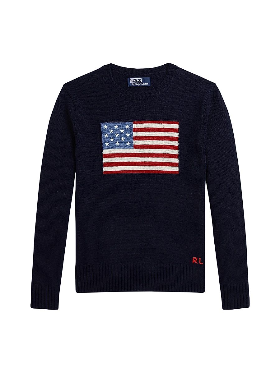 Boy's American Flag Cashmere Sweater - Navy - Size 8