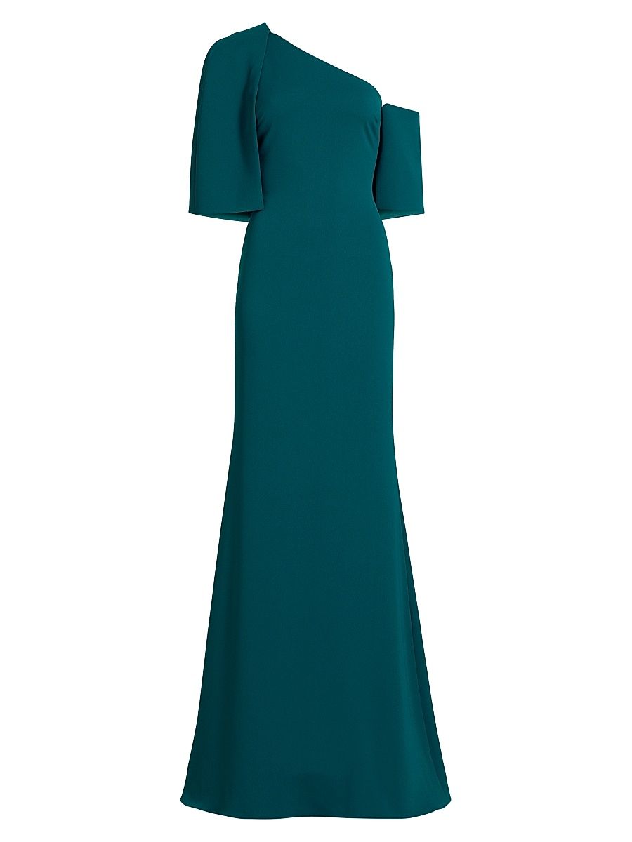 Women's Stretch-Crepe Cape Gown - Teal - Size 12