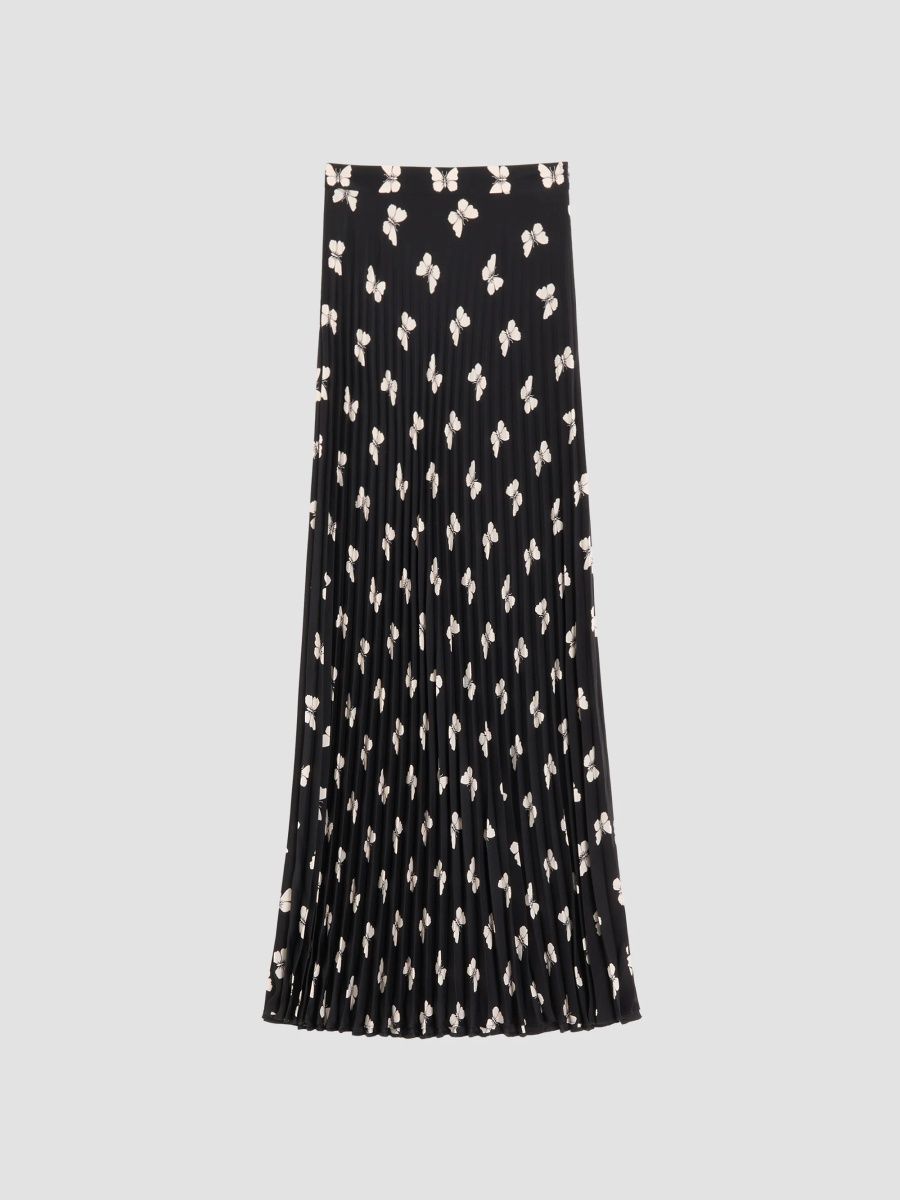 Valentino Women's Midi Skirt in Butterflow Print Crepe De Chine - Black Multi - Size 0