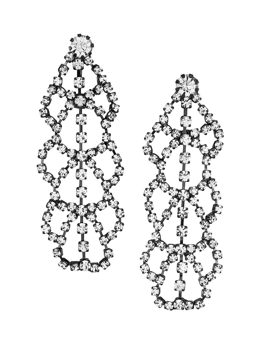 Women's Gunmetal-Plated & Crystal Lace Clip-On Drop Earrings - Gunmetal Crystal