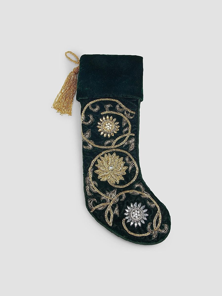 Metallic Embroidered Floral Stocking