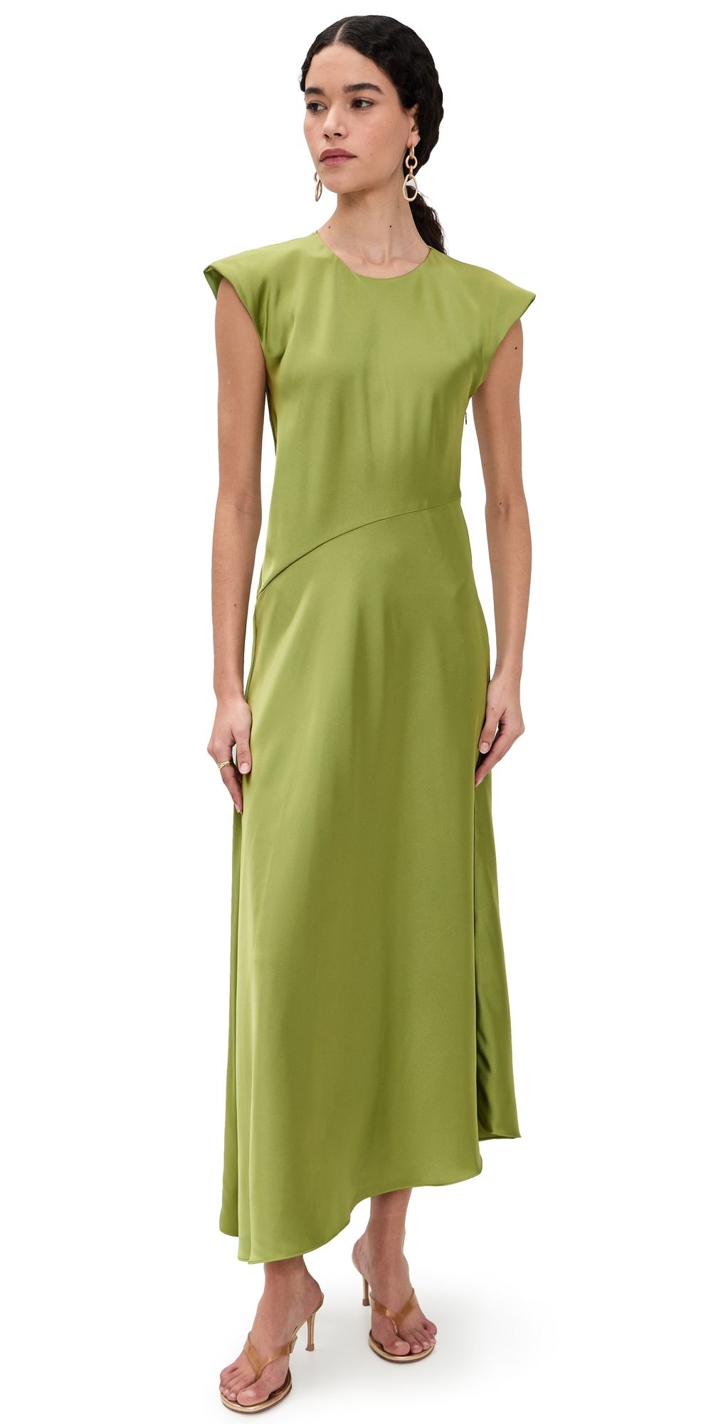 Tanya Taylor Violeta Satin Dress Asparagus 2