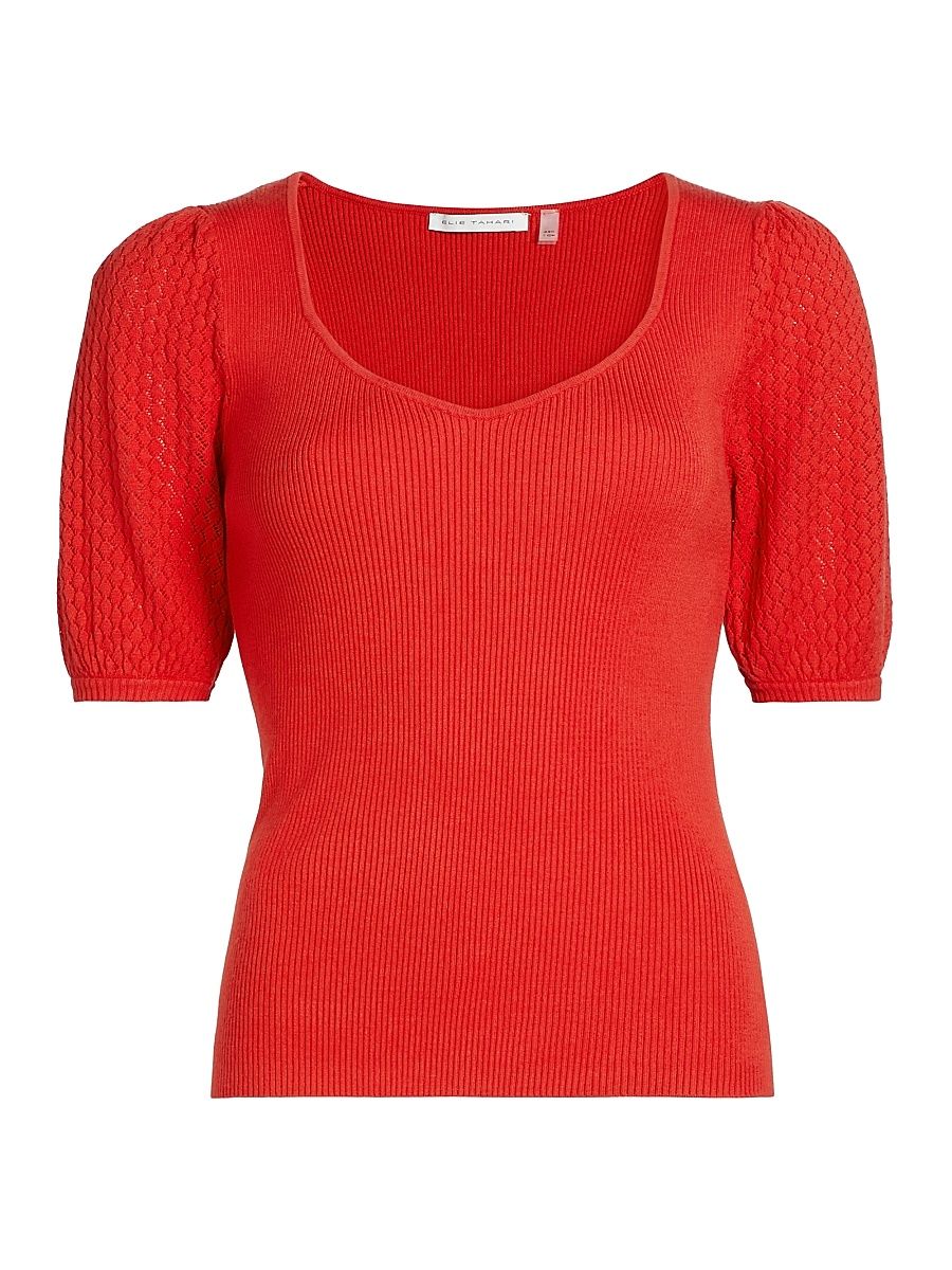 Women's The Piper Puff-Sleeve Knit Sweater - Show Stopper Red - Size XL