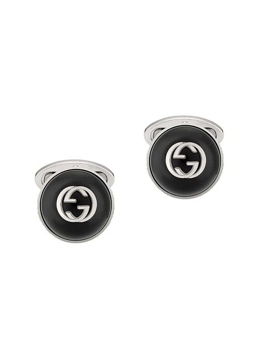 Men's Interlocking G Sterling Silver Enamel Button Cufflinks - Sterling Silver