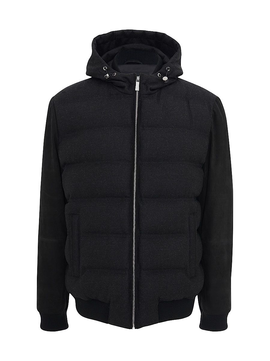 Men's Wool Parka with Select Nubuck Sleeves - Black - Size XL