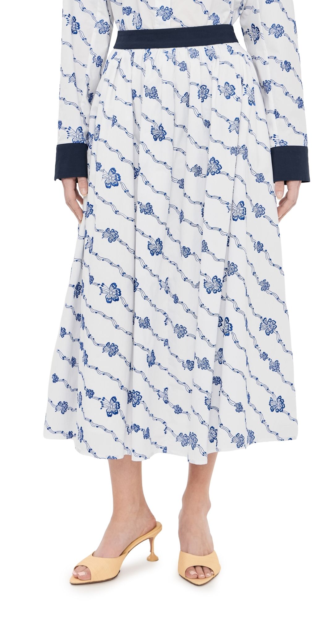 Rosie Assoulin Easy Does It Skirt Blue/White M