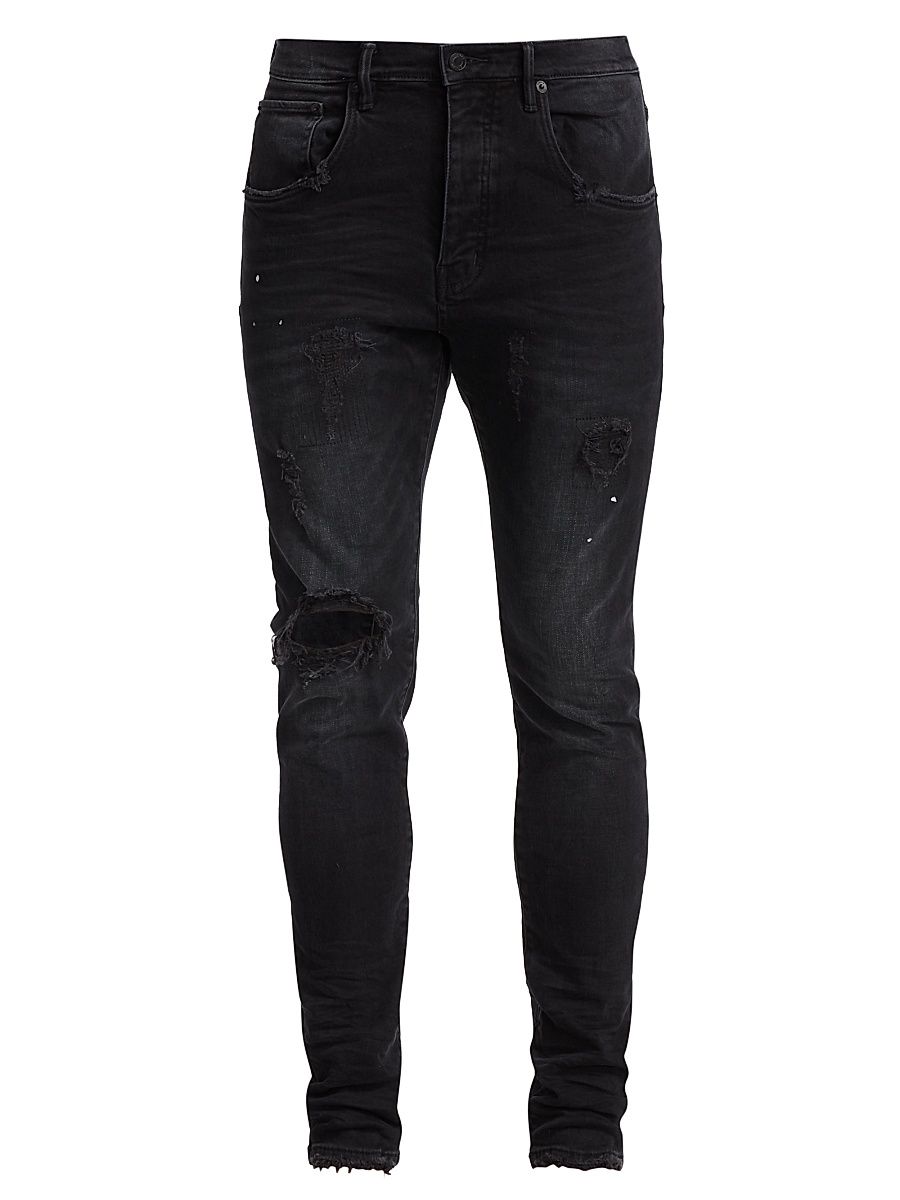 Men's P002 Over Spray Slim-Fit Jeans - Black Repair - Size 40