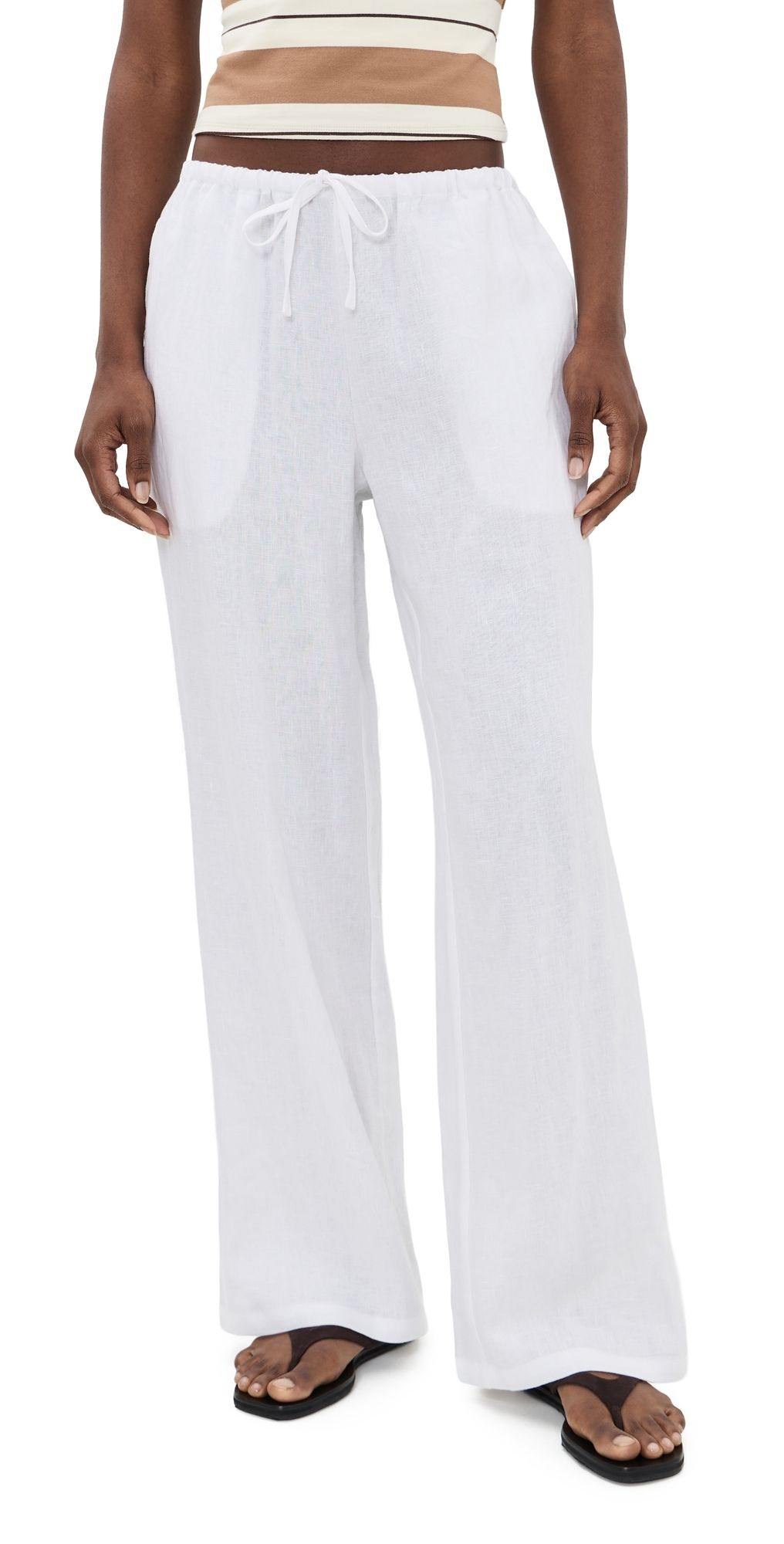 perfectwhitetee Lorana Linen Drawstring Pants White L