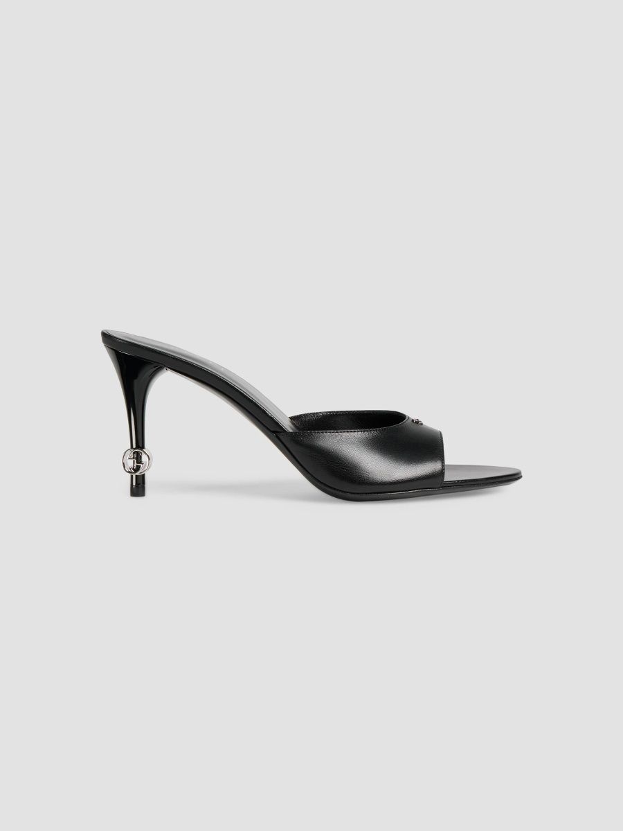 Gucci Women's Brooks 80MM Logo Leather Sandals - Black - Size 5