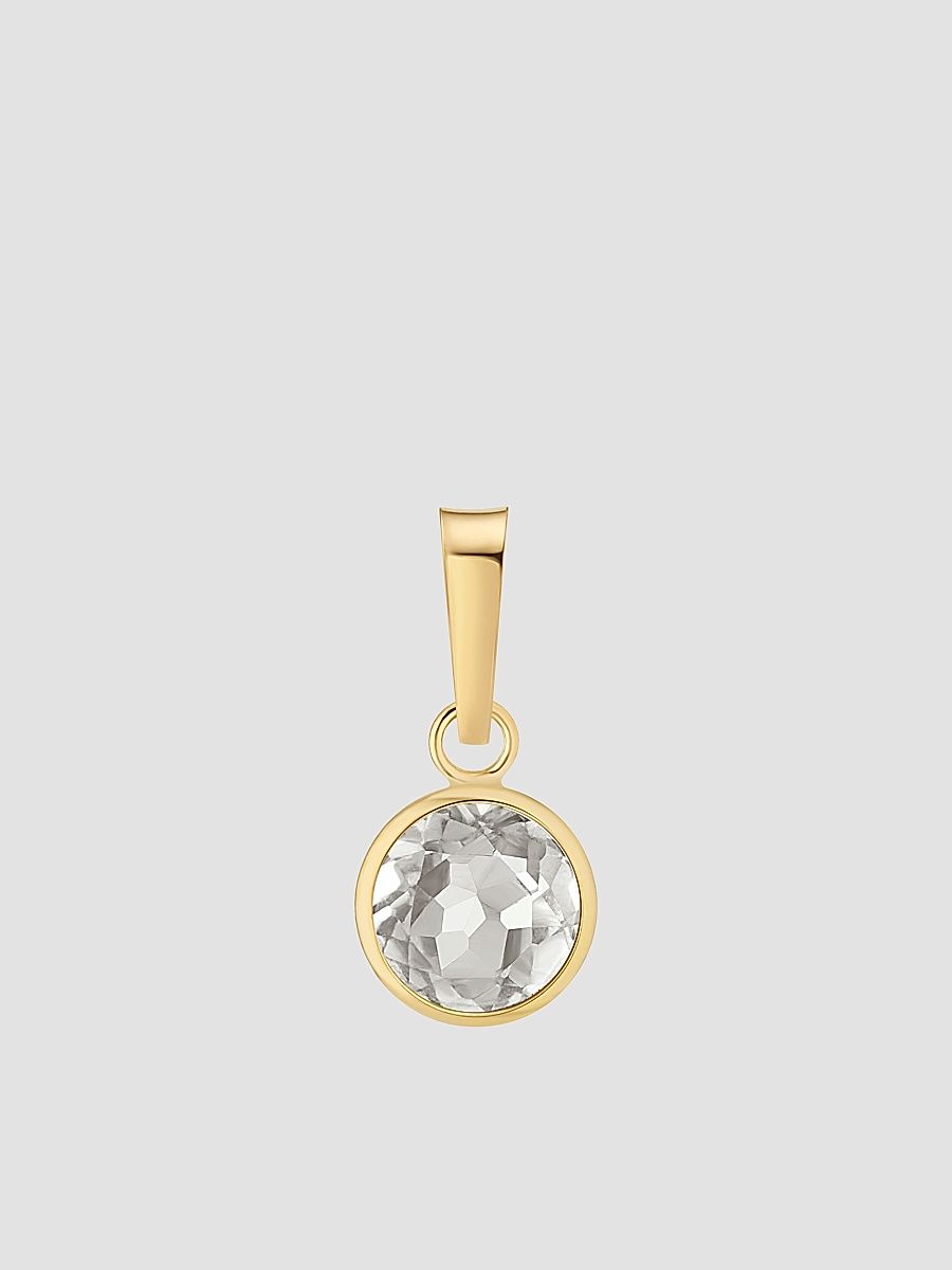 Oradina Women's 14K Yellow Gold Vivid Round Pendant Charm - White Topaz Gold