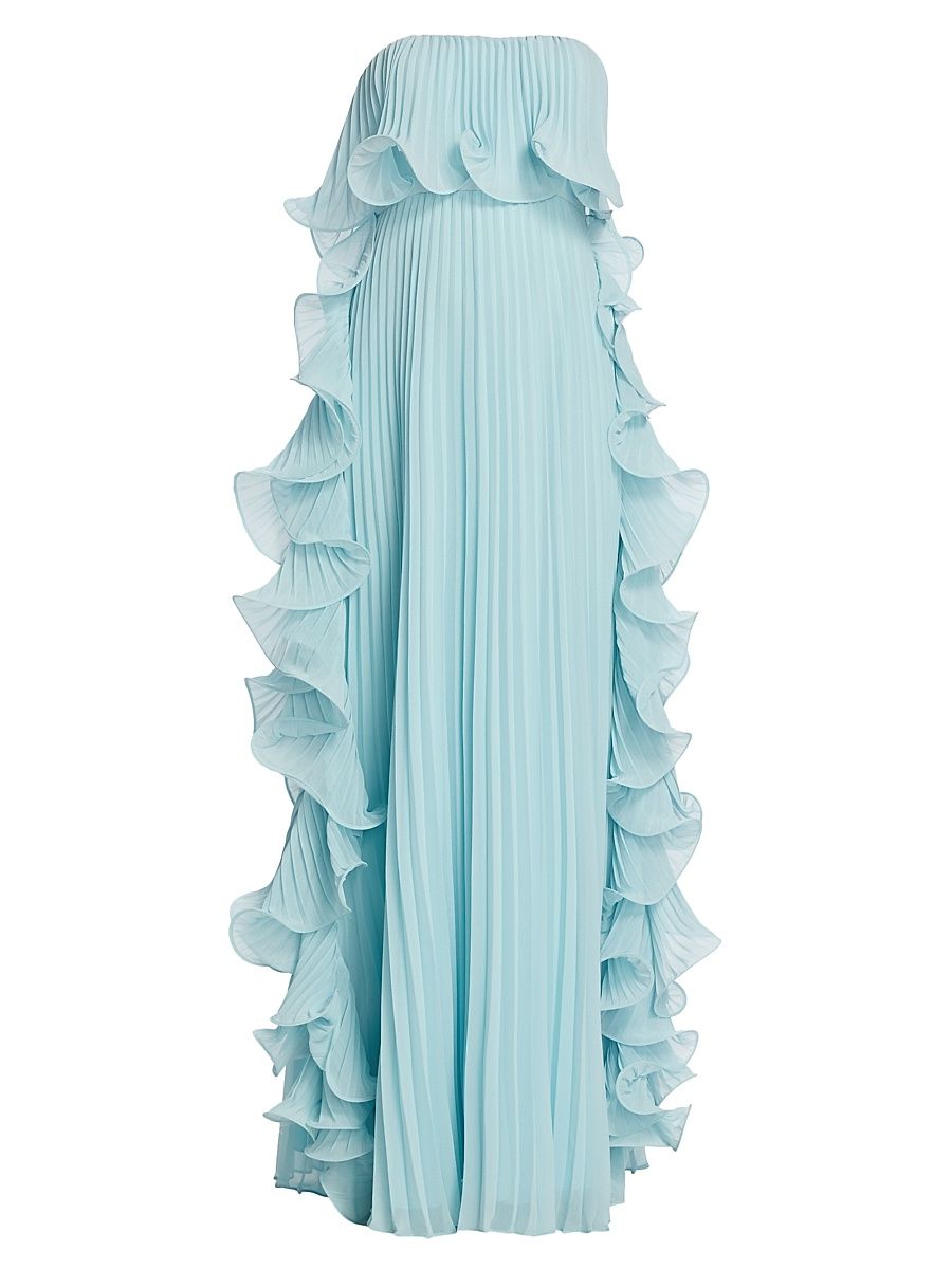 Women's Strapless Pleated Ruffle Gown - Azure - Size 14
