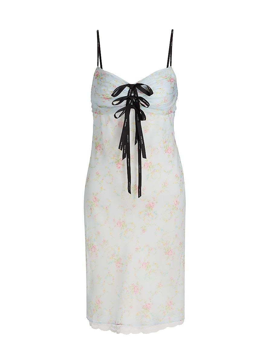 Women's Blurred Floral Slip Dress - Blue Mist Multi - Size XS