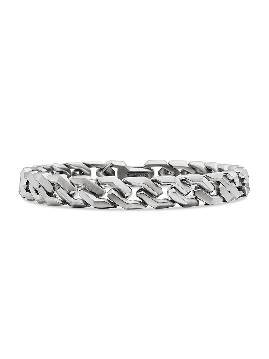Men's Curb Chain Angular Link Bracelet in Sterling Silver, 8.7mm - Sterling Silver - Size Medium