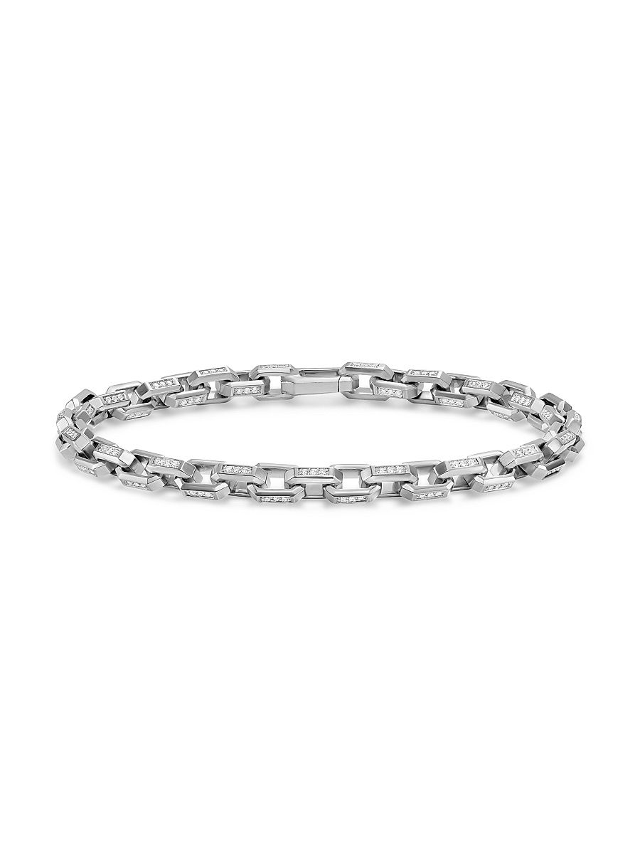 Men's Streamline Link Bracelet in Sterling Silver - Diamond - Size Medium